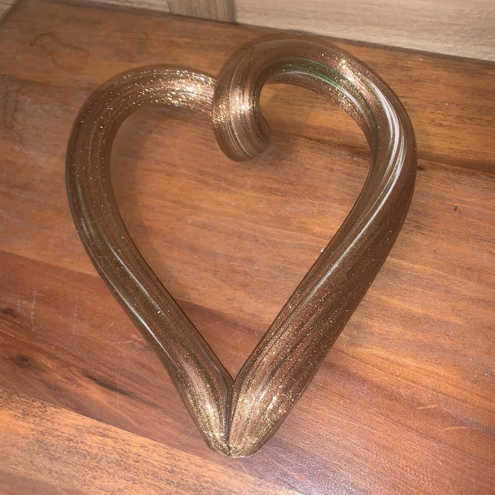 Freedom Heart Hand blown Glass Art Decor Gold Flakes 7"x 6" Paperweight Gift